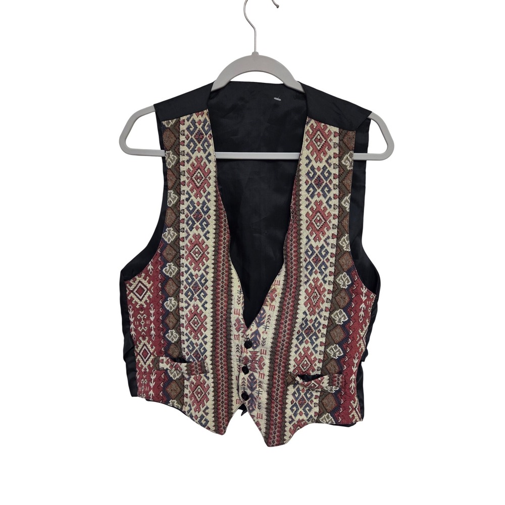 Vintage 90s Tapestry Vest Sleeveless Western Jacket Boho Aztec Tribal Bohemian‎